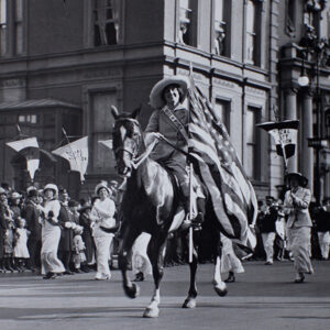 Photograph Inez Milholland (Class of 1909) on horse (1913)